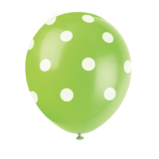 Ballons de baudruche vert tilleul à pois blancs 30cm 6pcs