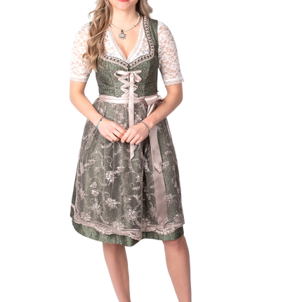 Pink White Creme Dirndl Dress Oktoberfest Ladies Jaquard Grey