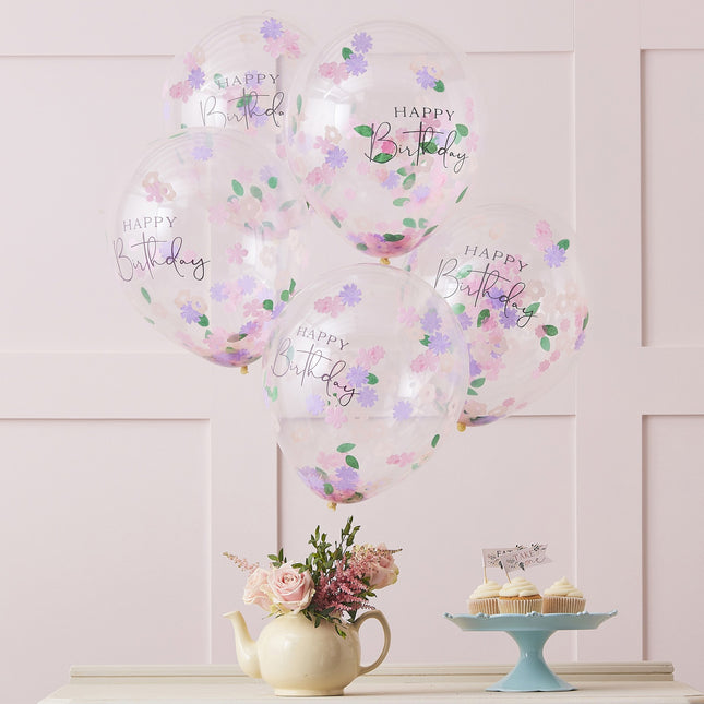 Ballons confettis colorés Happy Birthday 30cm 5pcs