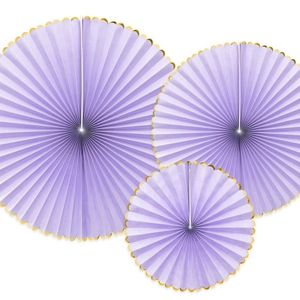 Eventails en papier Lilas Gold Set 23-40cm 3 pièces