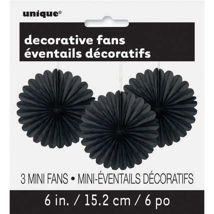 Eventails en papier noir 15cm 3pcs