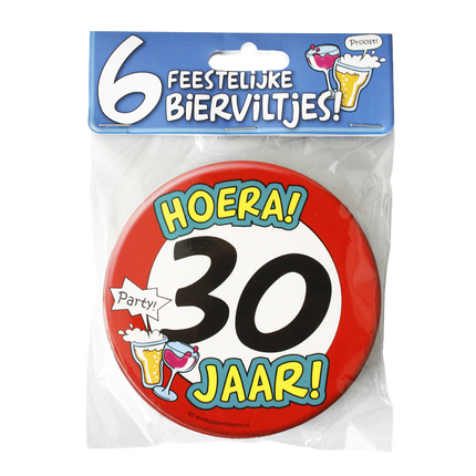 Tapis à bière 30 ans 12.5cm 6pcs