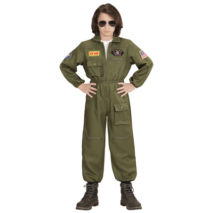 Costume de pilote vert foncé enfant