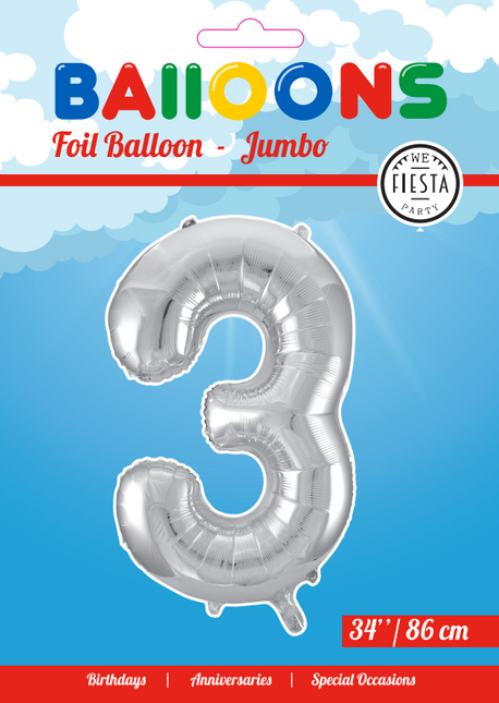 Ballon de baudruche Figure 3 Argent XL 86cm vide