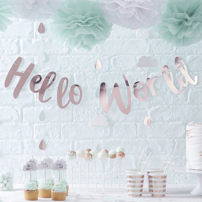 Guirlande de lettres or rose Hello World 1.5m