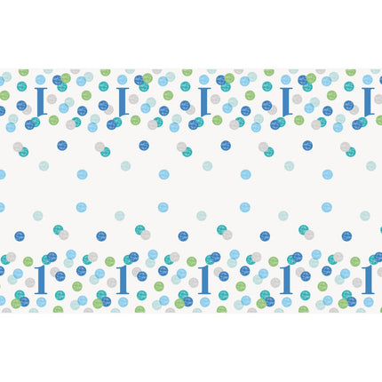 Nappe d'anniversaire 1 an Blue Dots 2.13m