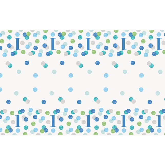 Nappe d'anniversaire 1 an Blue Dots 2.13m