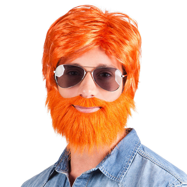 Perruque orange Mec avec barbe