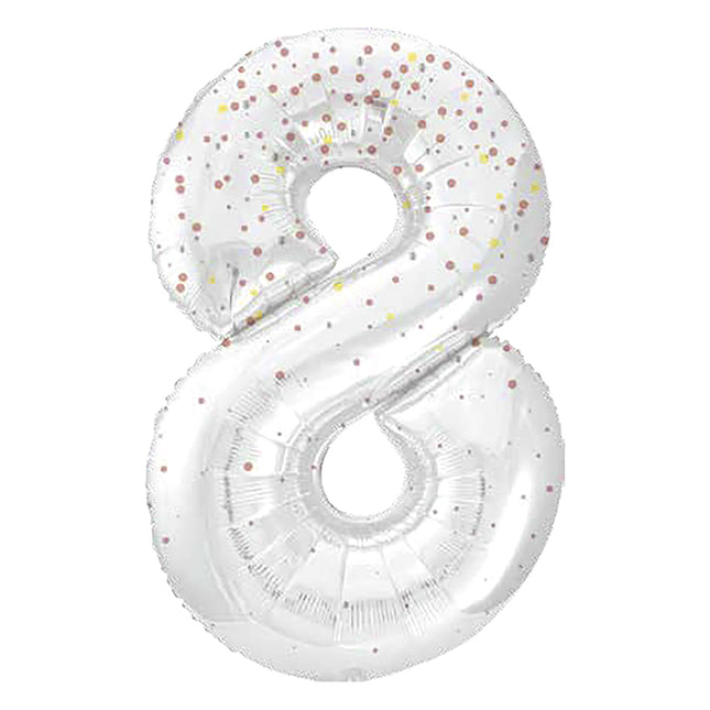 8 Year Figure Balloon White Dots 86cm