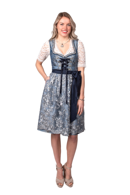 Blue Silver Dirndl Dress Oktoberfest Ladies 2 Piece