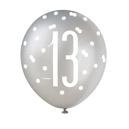 Ballons 13 ans Dots Black 30cm 6pcs