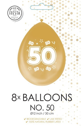 Ballons de baudruche dorés 50 ans métallisés double face 30cm 8pcs