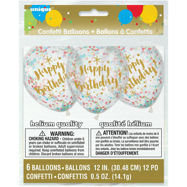 Ballons confettis Happy Birthday 30cm 6pcs