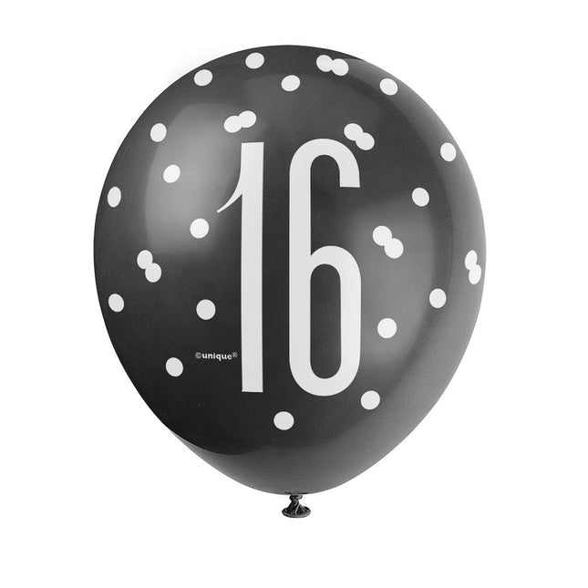 Ballons de baudruche 16 ans Dots Black 30cm 6pcs