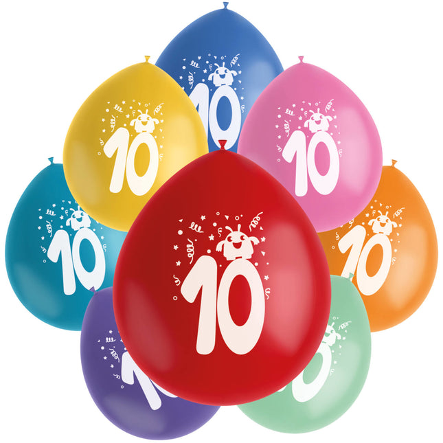 Ballons 10 ans colorés 23cm 8pcs