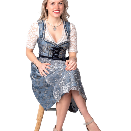 Blue Silver Dirndl Dress Oktoberfest Ladies 2 Piece