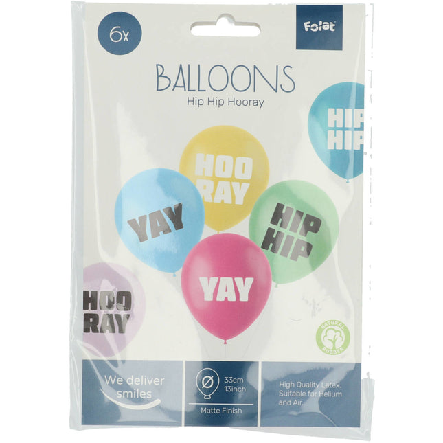 Ballons Hip Hip Hooray 33cm 6pcs