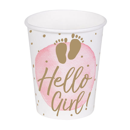 Coupes de naissance Hello Girl en papier 210ml 10pcs