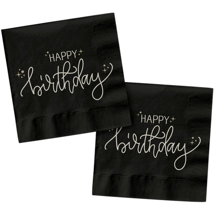 Serviettes de table Happy Birthday Noir Blanc 33cm 20pcs