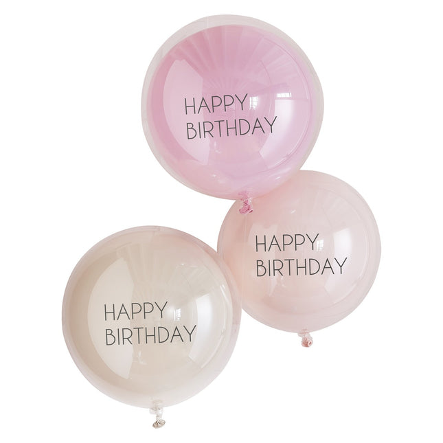 Ballons rose Happy Birthday double couche 45cm 3pcs