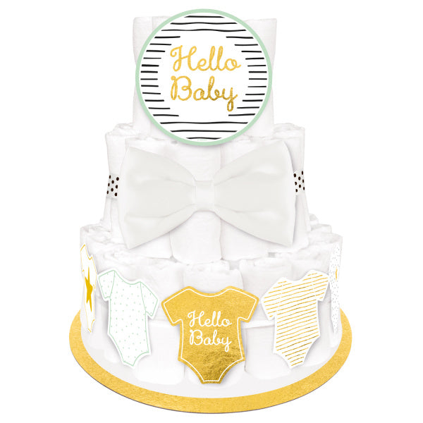 Kit de décoration pour gâteau de couches Hello Baby 4 pièces