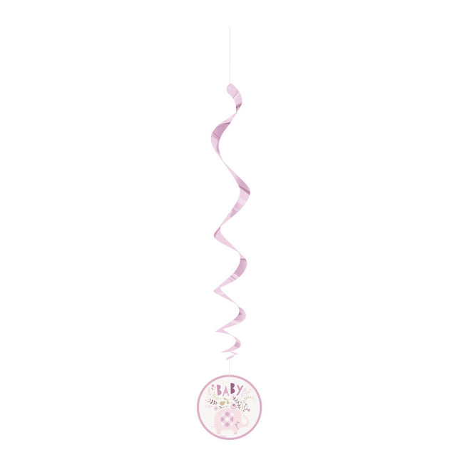 Décoration suspendue bébé éléphant rose 66cm 3pcs