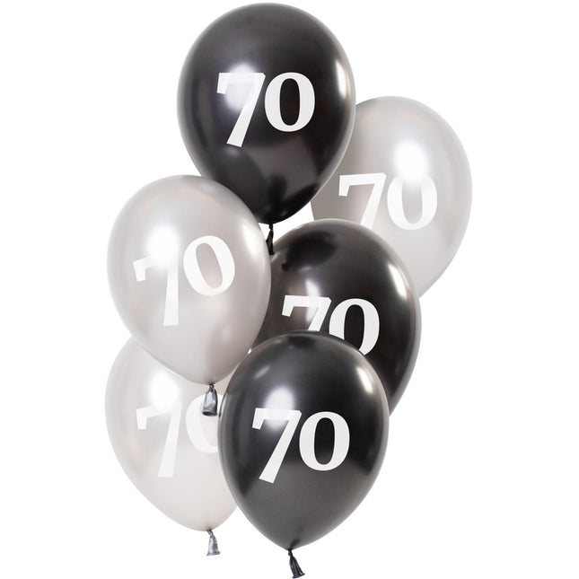 Ballons 70 ans noir 23cm 6pcs