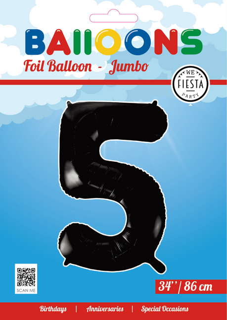 Ballon de baudruche Figure 5 Noir XL 86cm vide