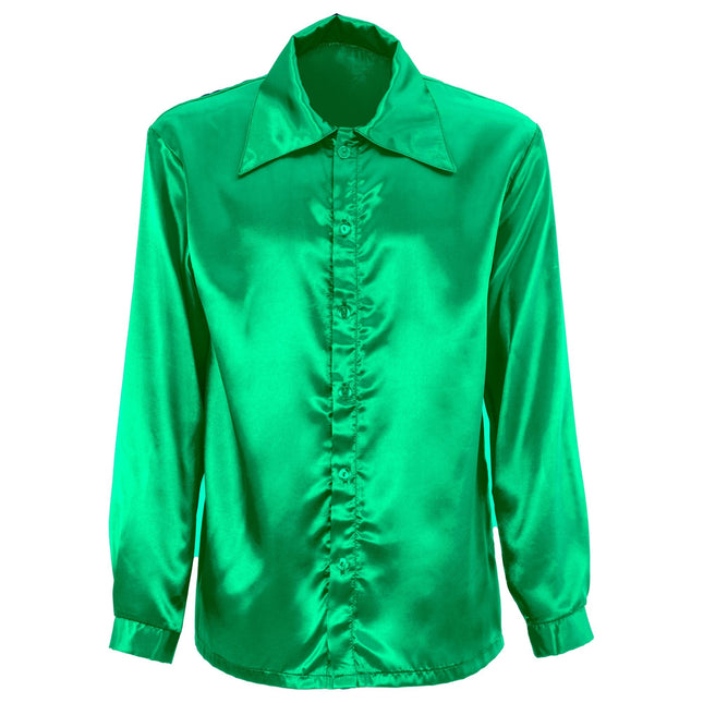 Chemisier Disco 70S Vert Satin Hommes