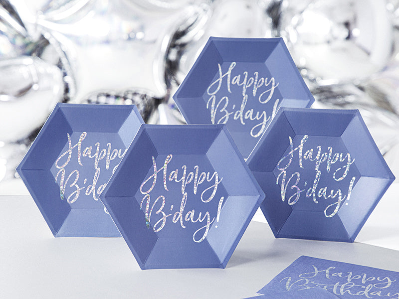 Assiettes Happy B'Day Bleu 20cm 6pcs