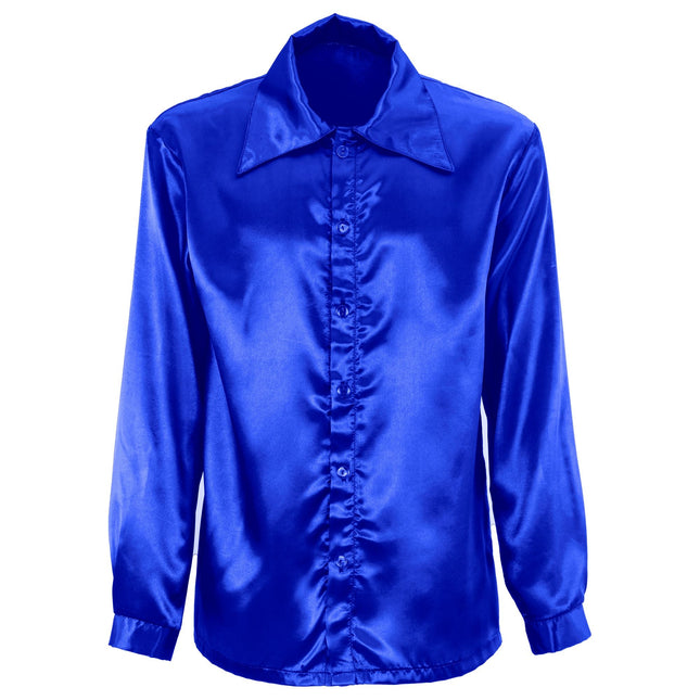 Chemisier Disco 70S Bleu Satin Hommes