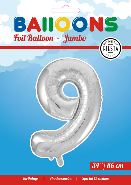 Ballon de baudruche Figure 9 Argent XL 86cm vide