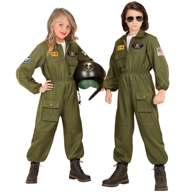 Costume de pilote Vert foncé Enfant Jet Fighter