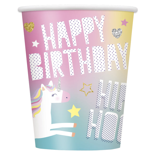 Tasses Licorne Happy Birthday 266ml 8pcs