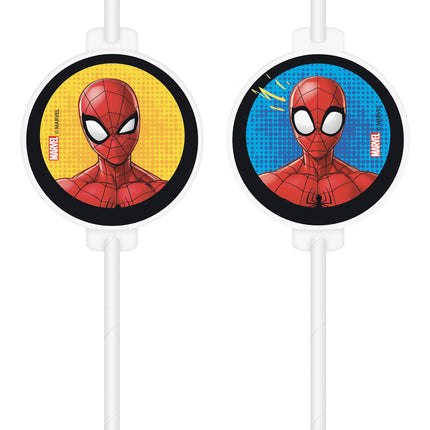 Pailles en papier Spiderman 4pcs