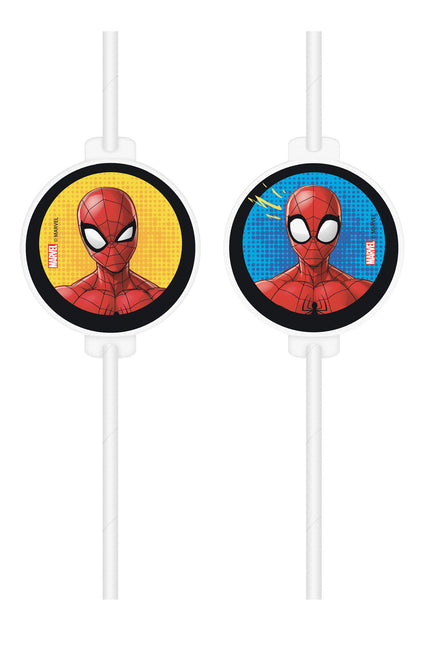 Pailles en papier Spiderman 4pcs