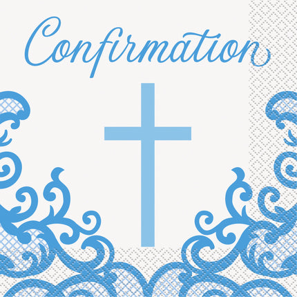 Serviettes de table pour le baptême Confirmation bleue 16pcs