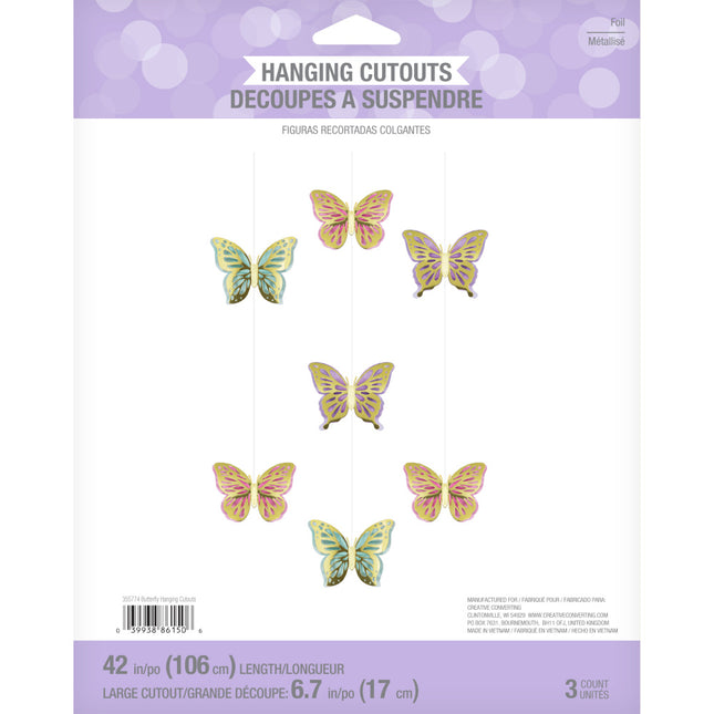 Décoration suspendue papillon 18cm 3pcs