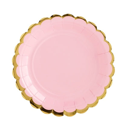 Assiettes rose pâle en carton doré 18cm 6pcs