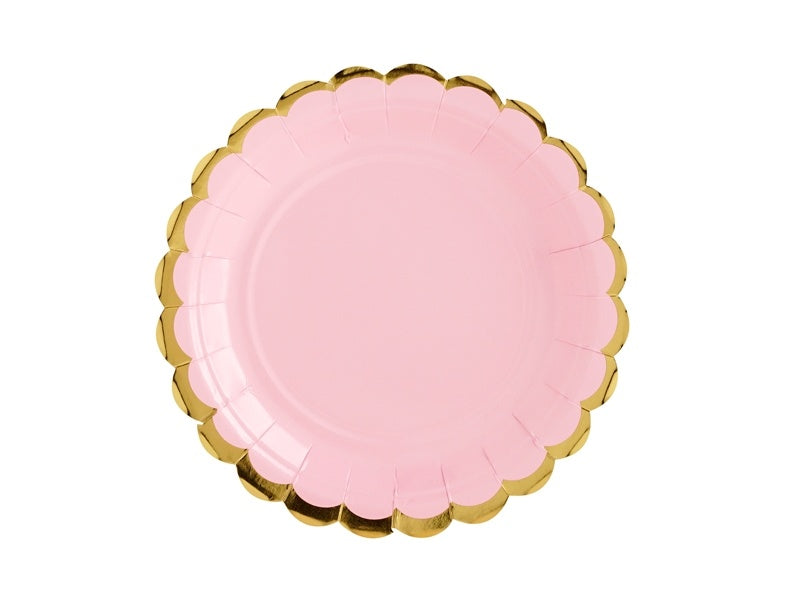 Assiettes rose pâle en carton doré 18cm 6pcs