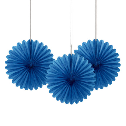 Eventails en papier bleu 15cm 3pcs