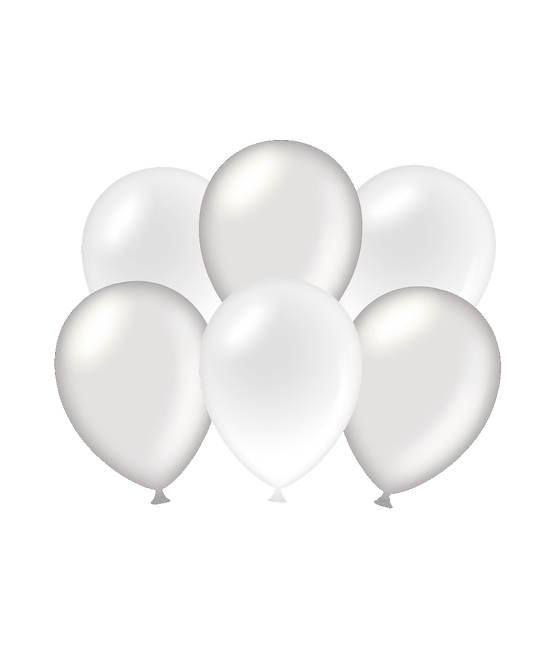 Ballons Argent/Blanc Métallique 30cm 6pcs