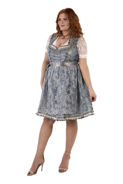 Gold Silver Dirndl Dress Oktoberfest Ladies 2 Piece