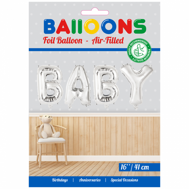 Jeu de lettres pour ballons Baby Silver 41cm