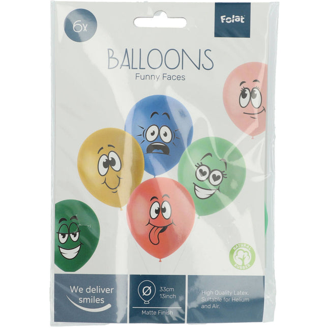 Ballons Funny Faces Coloured 33cm 6pcs