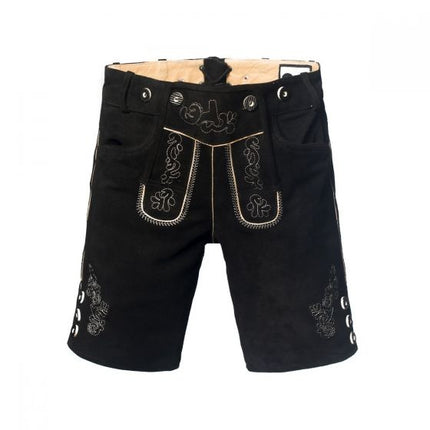 Lederhose Short en cuir noir et bretelles