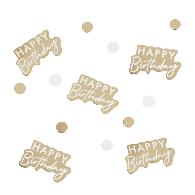 Confetti de table Happy Birthday or/blanc