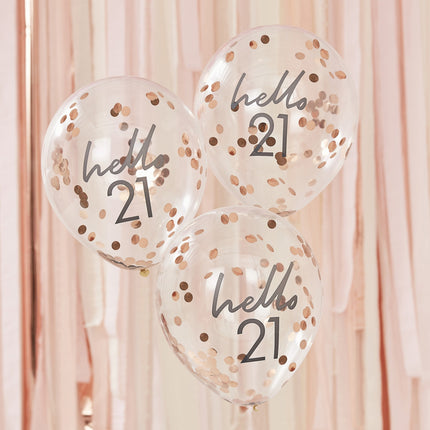 Ballons confettis or rose 21 ans 30cm 5pcs