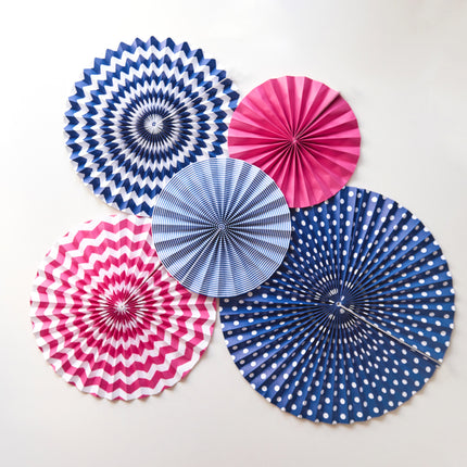 Eventails en papier bleu foncé Set 23-40cm 3 pièces