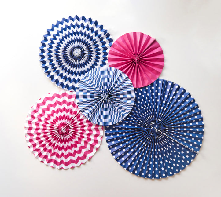 Eventails en papier bleu foncé Set 23-40cm 3 pièces